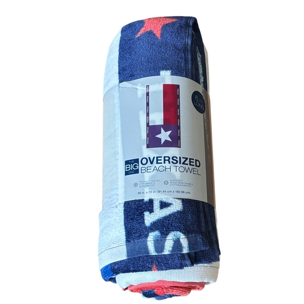 The Big One "Texas" Flag Oversized Beach Towel Americana Summer 36"x72"/ 6ft NEW